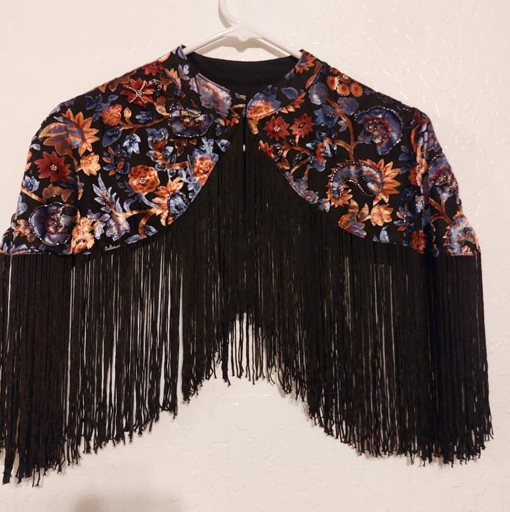 Free People Velvet Fringe Cape